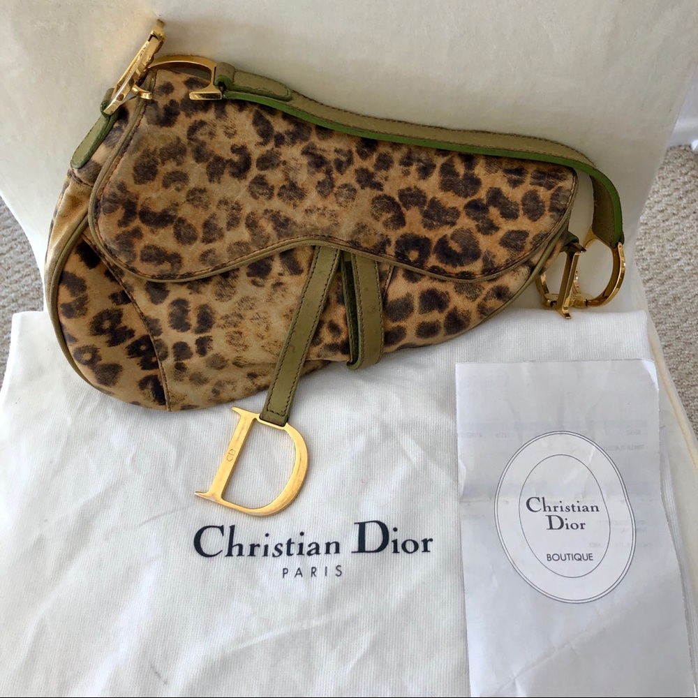 Leopard Print Dior Saddle Bag with Receipt